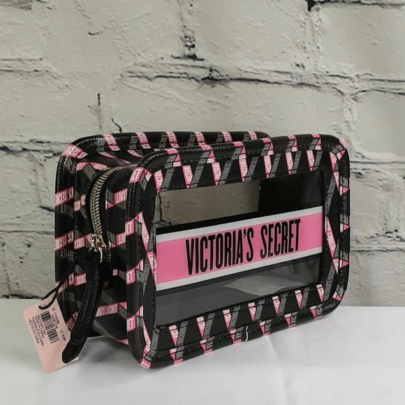 VICTORIA'S SECRET CLEAR-VIEW WINDOW RIBBON-LOGO CUBE COSMETIC CASE NEW w/TAGS - Picture 2 of 15